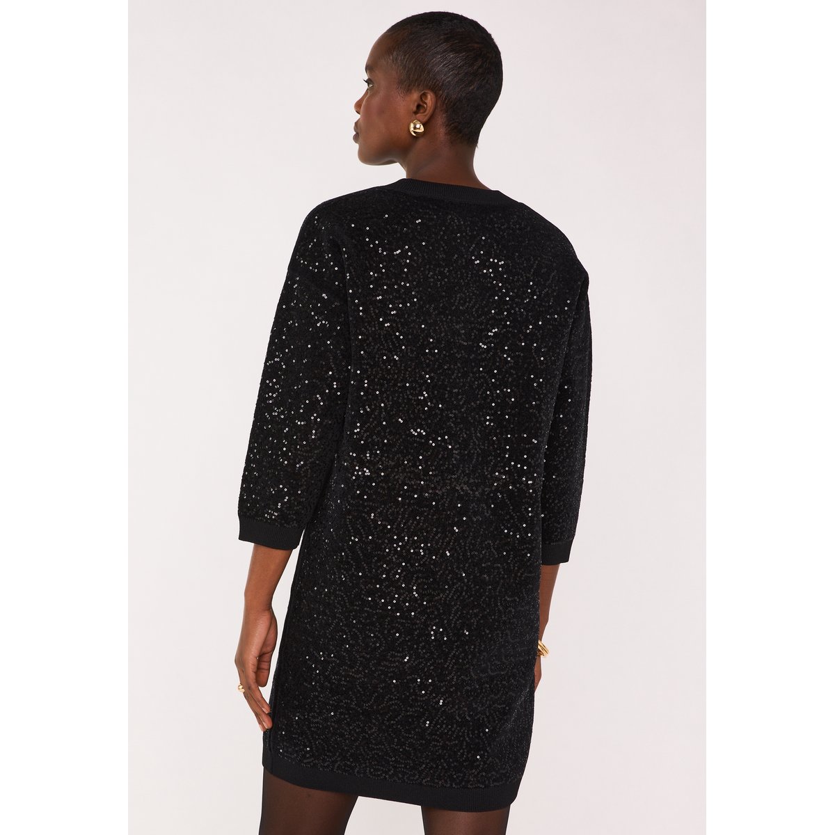 Robe courte en maille à sequins REVEILLON noir, Maison 123