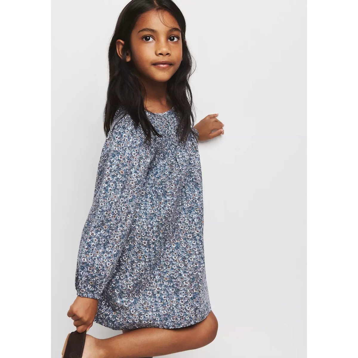 Robe fleurie froncée bleu, MANGO BABY
