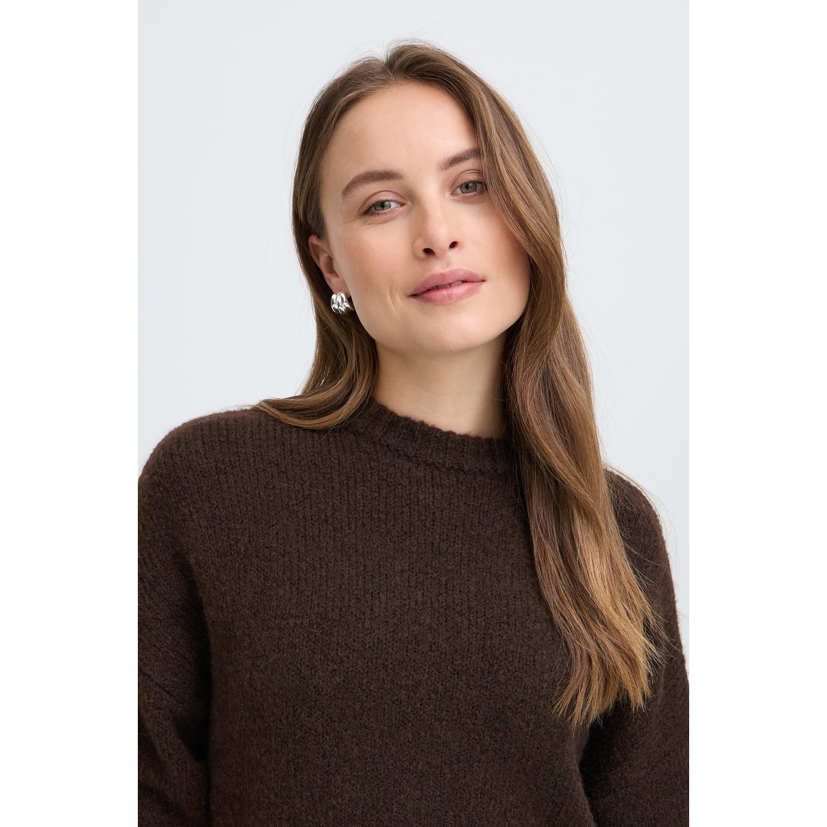 Pull en maille manches 3/4 marron java, B.YOUNG