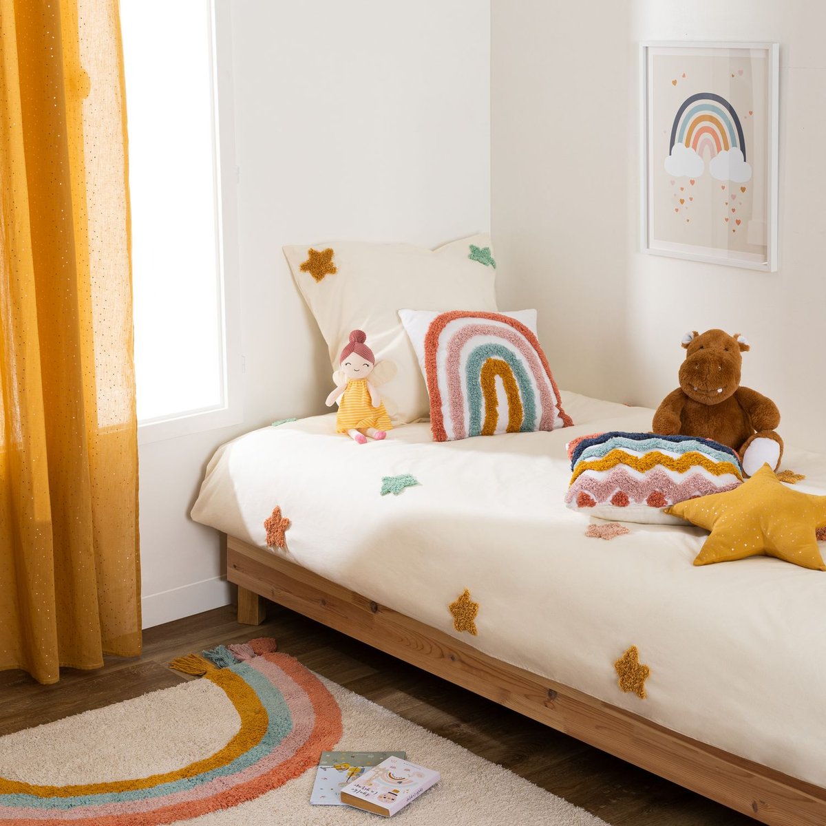 Coussin enfant en coton tufté ARC EN CIEL multicolore, ATMOSPHERA