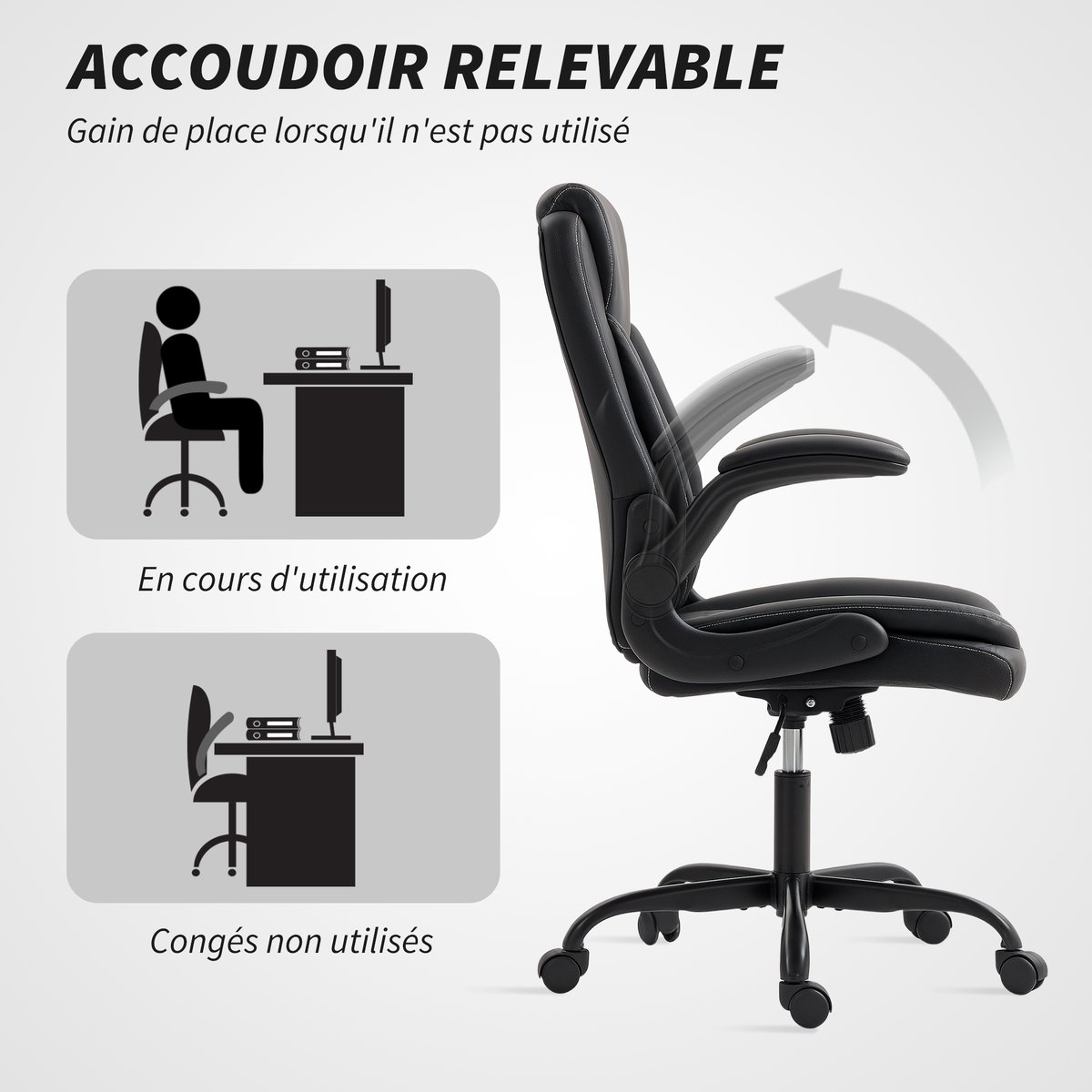 Chaise de bureau Polyuréthane Noir noir, HOMCOM