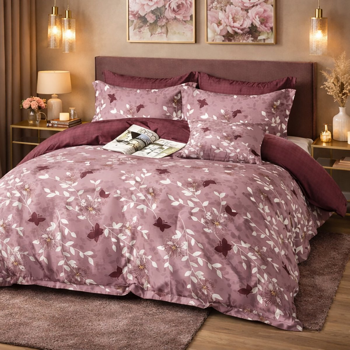 Parure house de couette en coton imprimé floral violet, Velmora multicolore, C DESIGN HOME TEXTILE