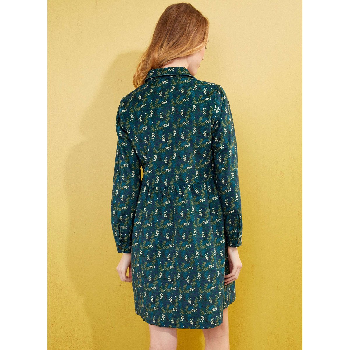 Robe chemisier velours stretch imprimée VERA vert sapin, LA FIANCÉE