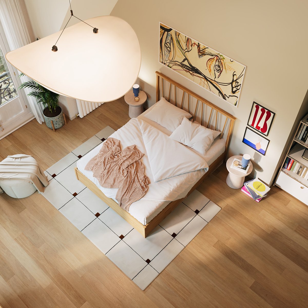 Lit barreaux bois de pin tiroirs LENI bois clair, SLOME
