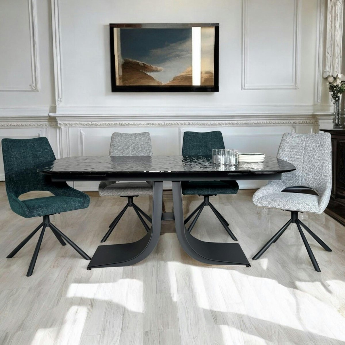 Table en verre ondulé noir extensible 180-260 cm LIGURIE noir, PIER IMPORT