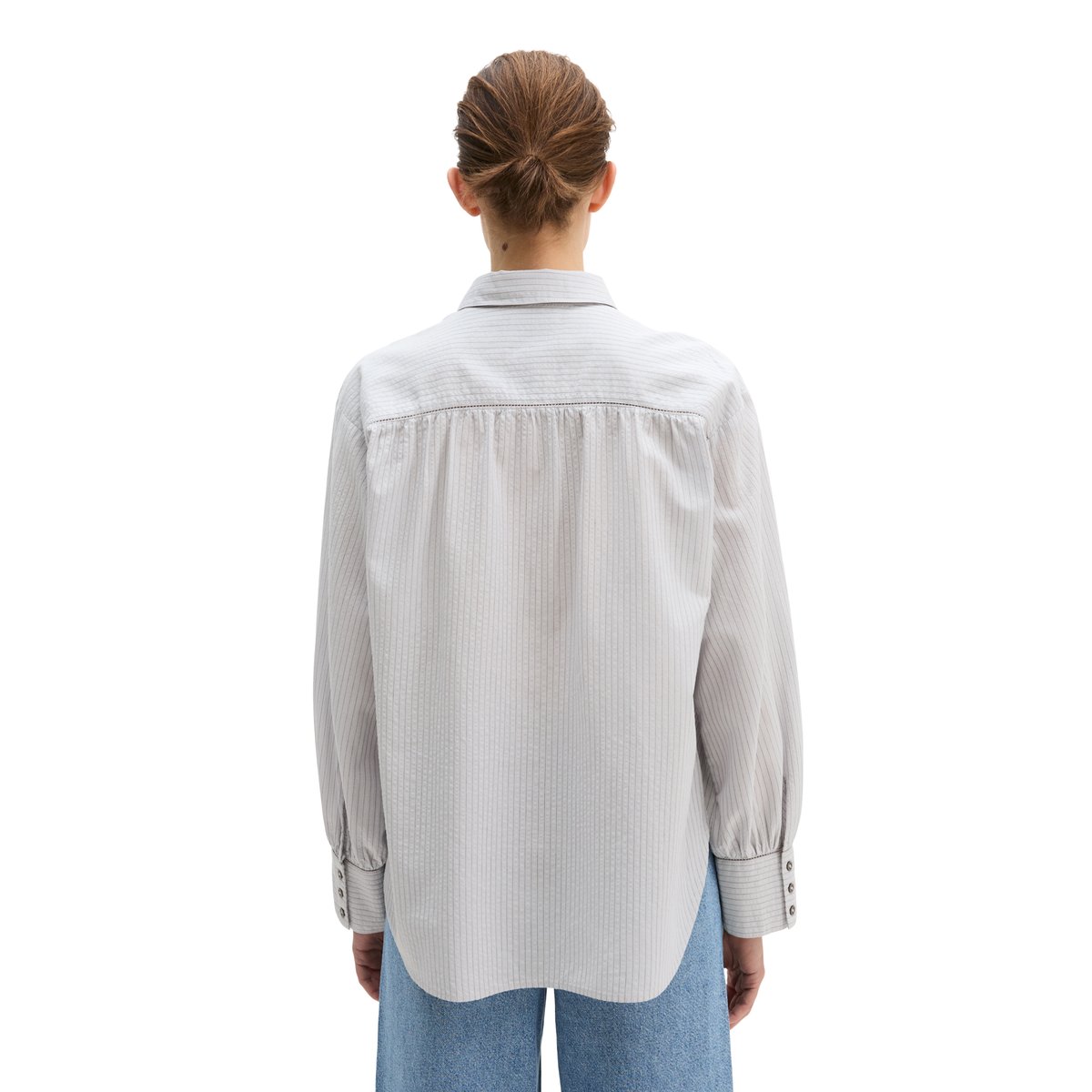 Blouse à rayures relaxed en mélange de coton organique et de viscose bleu clair, MARC O'POLO