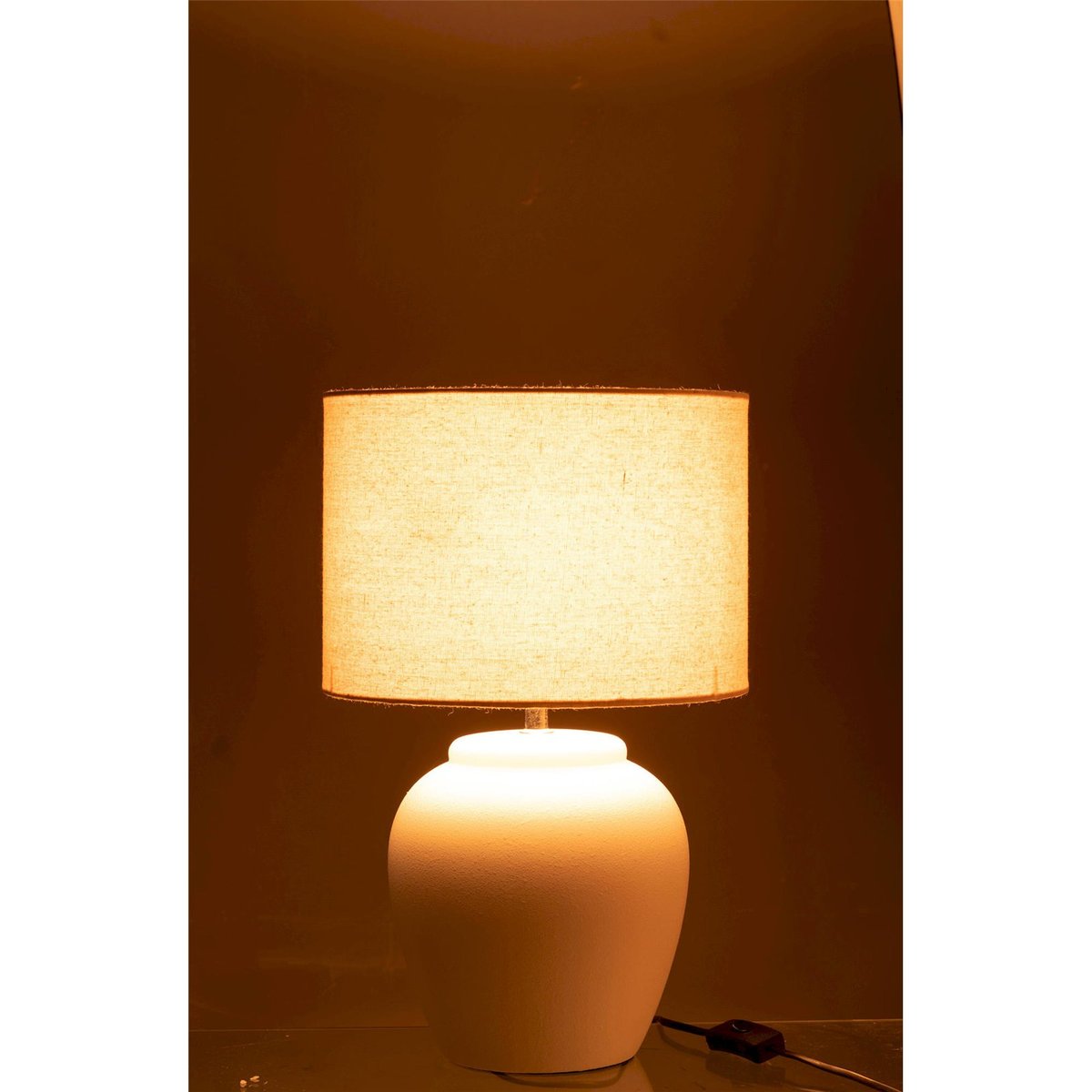 Lampe de salon en poterie, Abat-jour en lin blanc poterie et lin naturel, RECOLLECTION