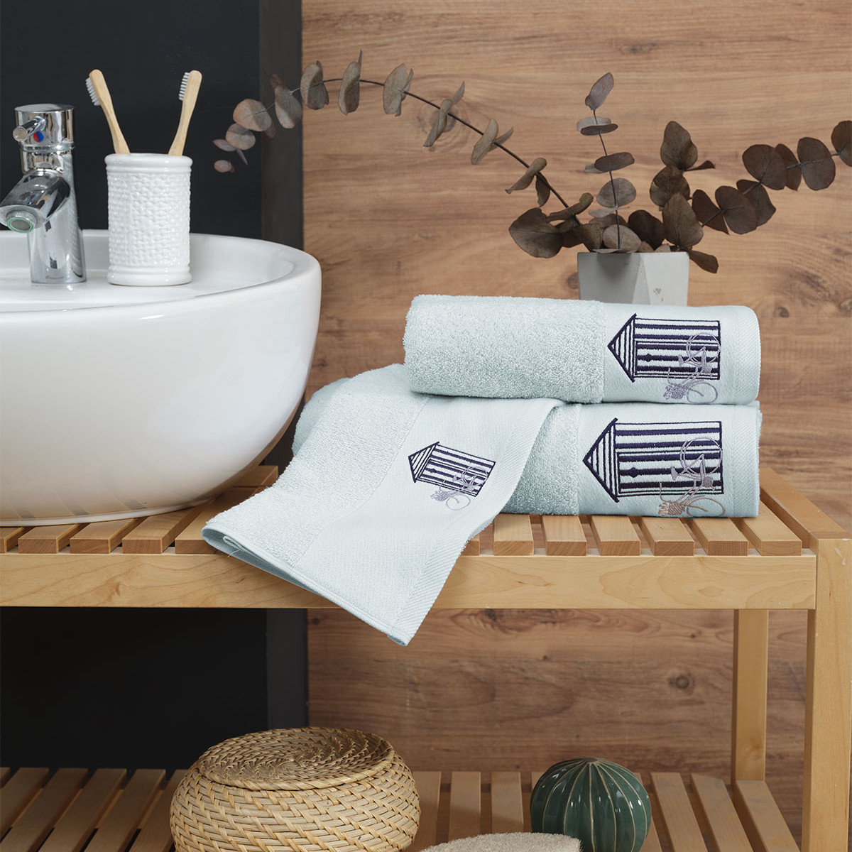 Lot de 3 serviettes invité BORD DE MER nuage, SENSEI MAISON