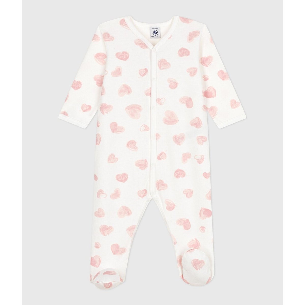 Pyjama bébé en molleton gratté imprimé cœurs imprimé rose, PETIT BATEAU