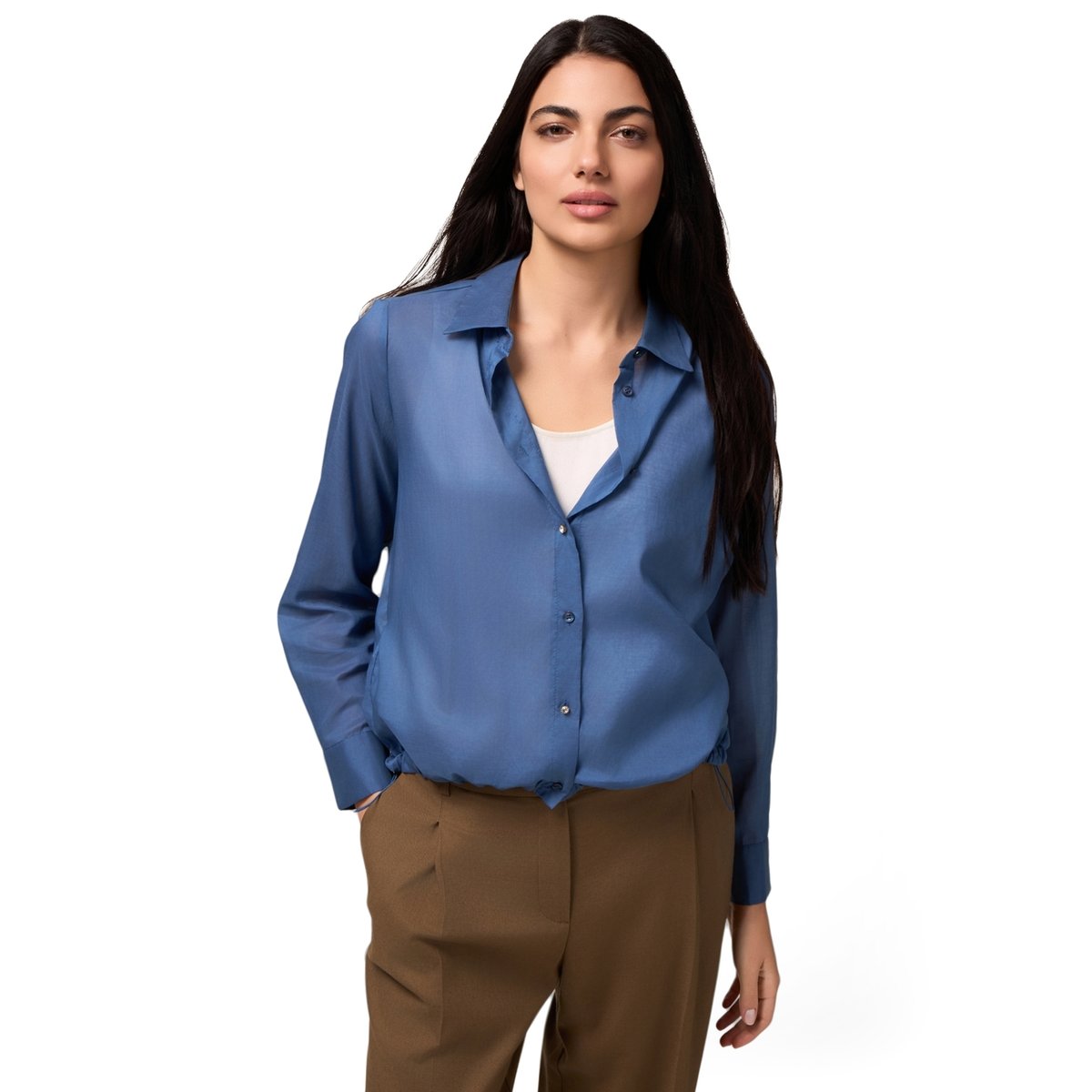 Chemise avec cordon de serrage au bas bleu, OLTRE