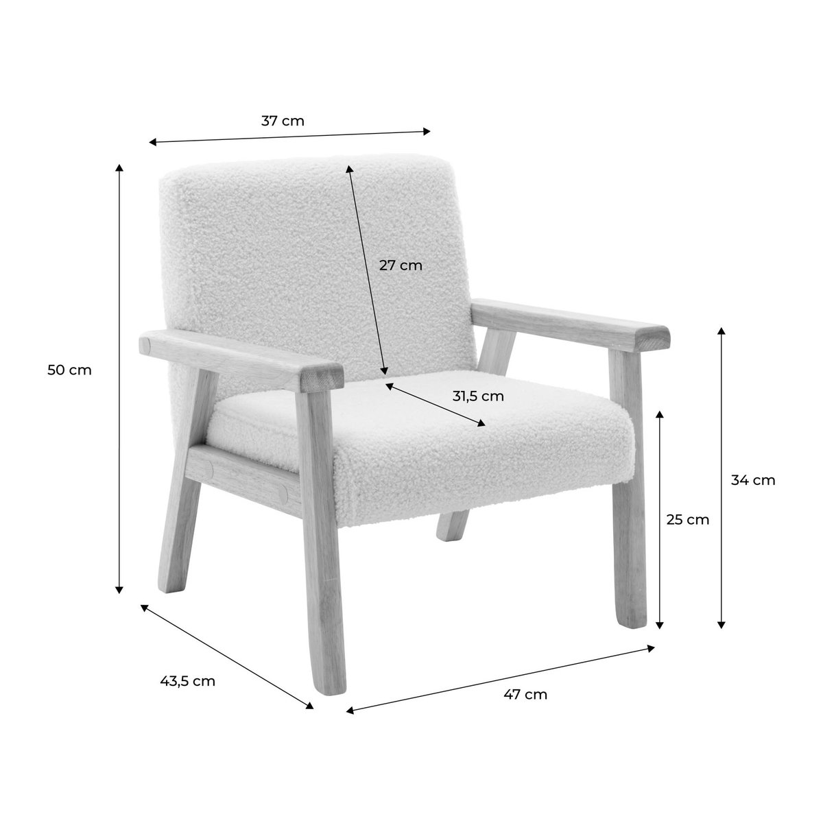 Fauteuil scandinave enfant bouclette et bois d'hévéa ISAK KID taupe, SWEEEK
