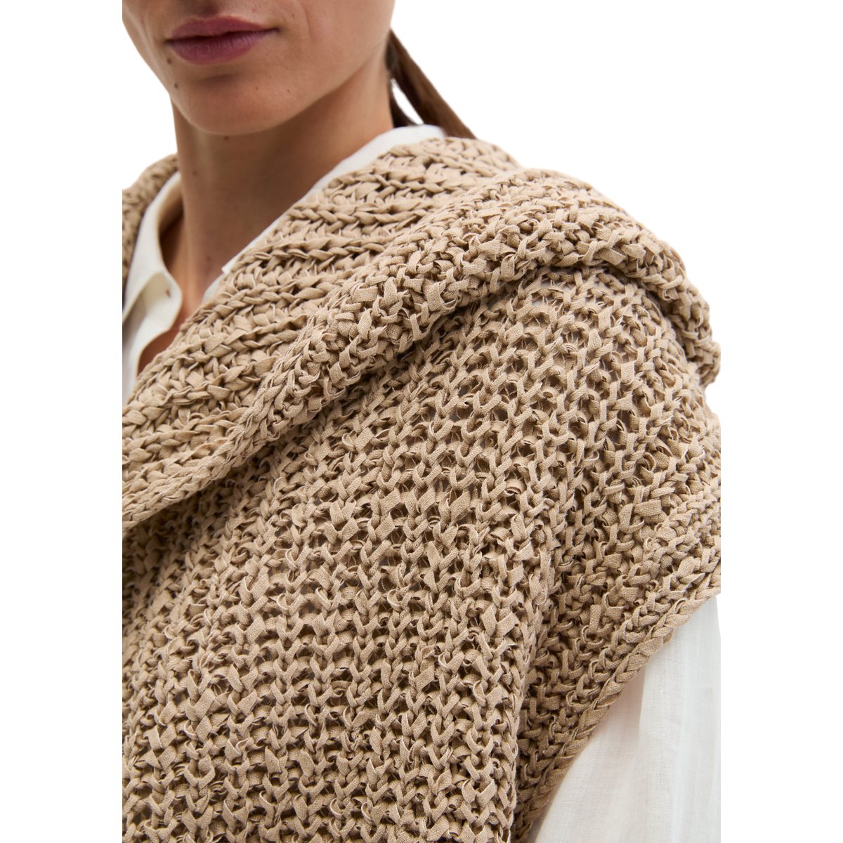 Cardigan sans manches loose en fil à bandelettes beige, MARC O'POLO