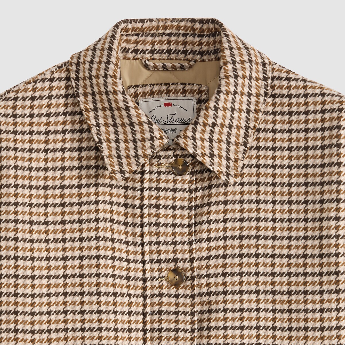 Casaco aos quadrados com gola de pele sintética e cintura elástica castanho, LEVI'S