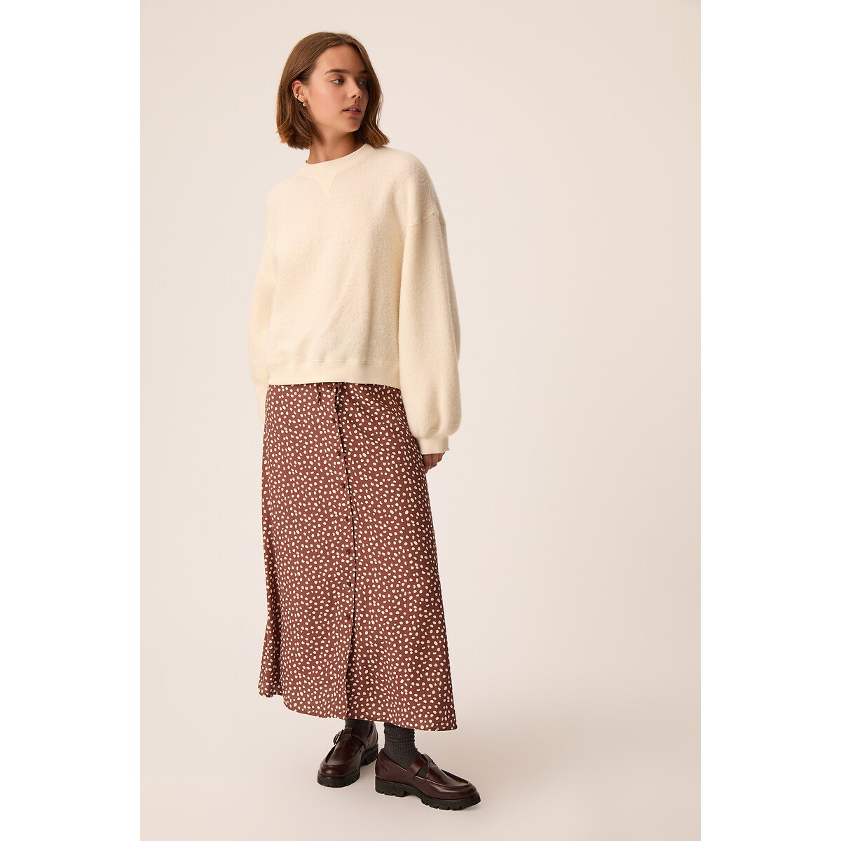 Jupe longue boutonnée, imprimée, ELINETTE marron, DES PETITS HAUTS