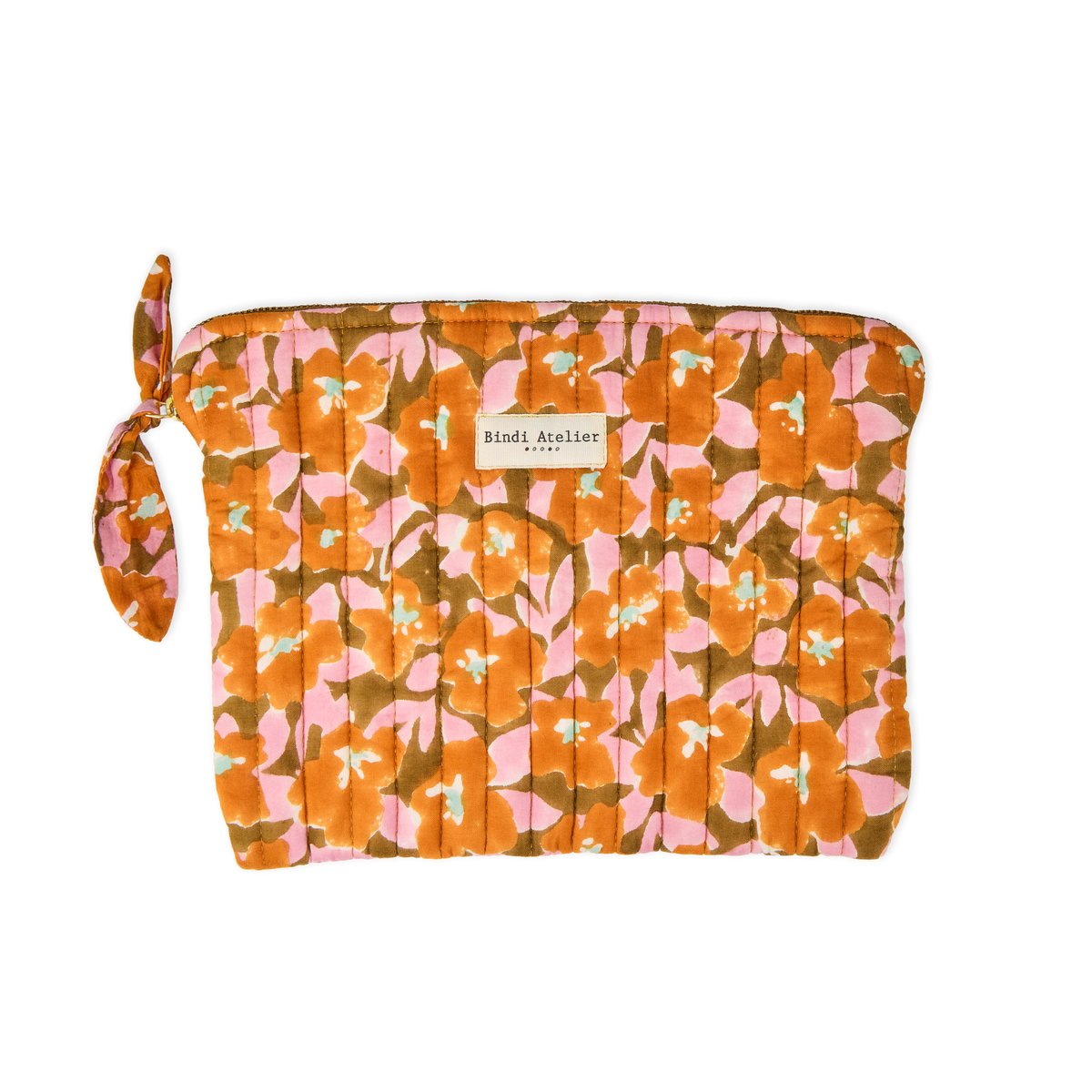 Pochette plate imprimée Posy orange posy cannelle, BINDI ATELIER