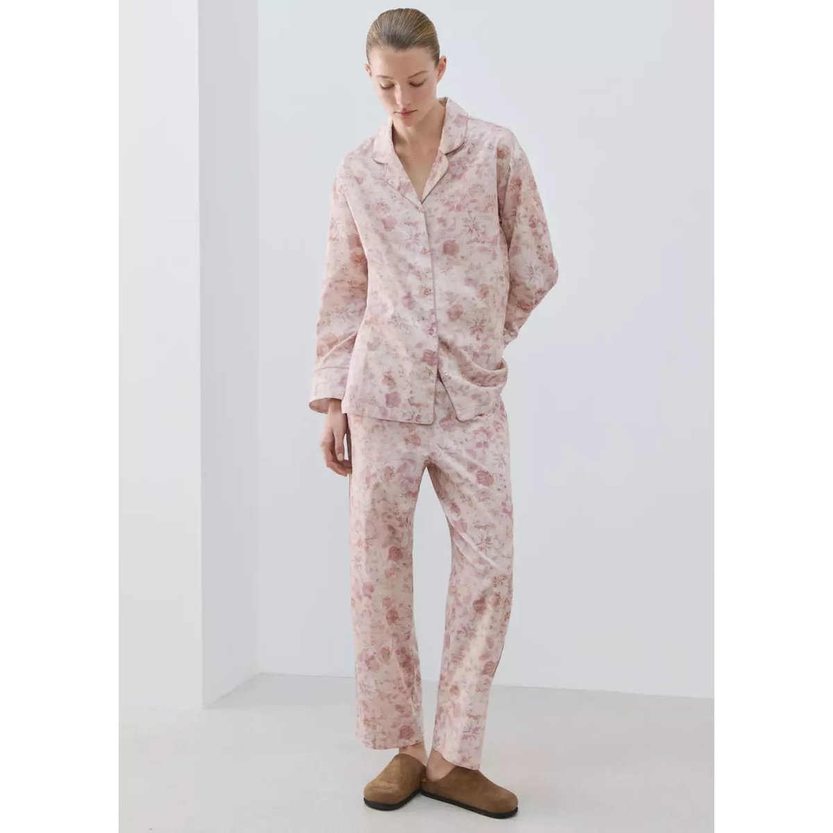 Chemise pyjama imprimée passepoil rose, MANGO