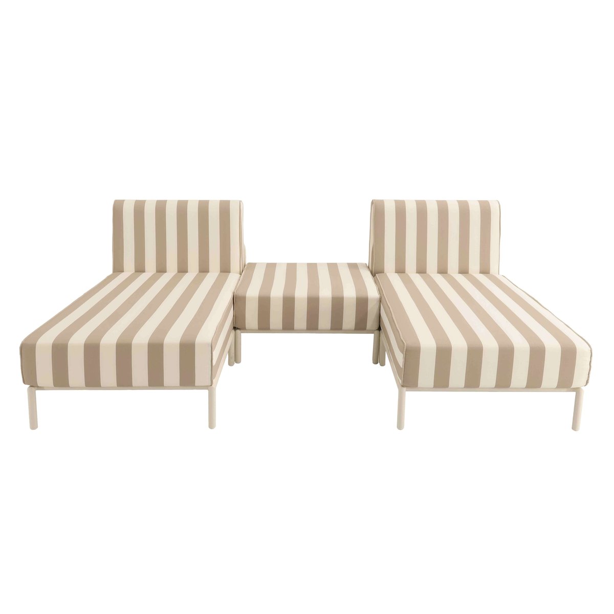 Salon de jardin modulable rayé 3 places avec 2 méridiennes et 1 pouf, PATIO beige, OVIALA