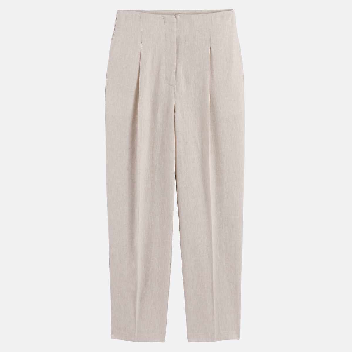 Pantalon cigarette taille haute en lin et coton beige, LA REDOUTE COLLECTIONS