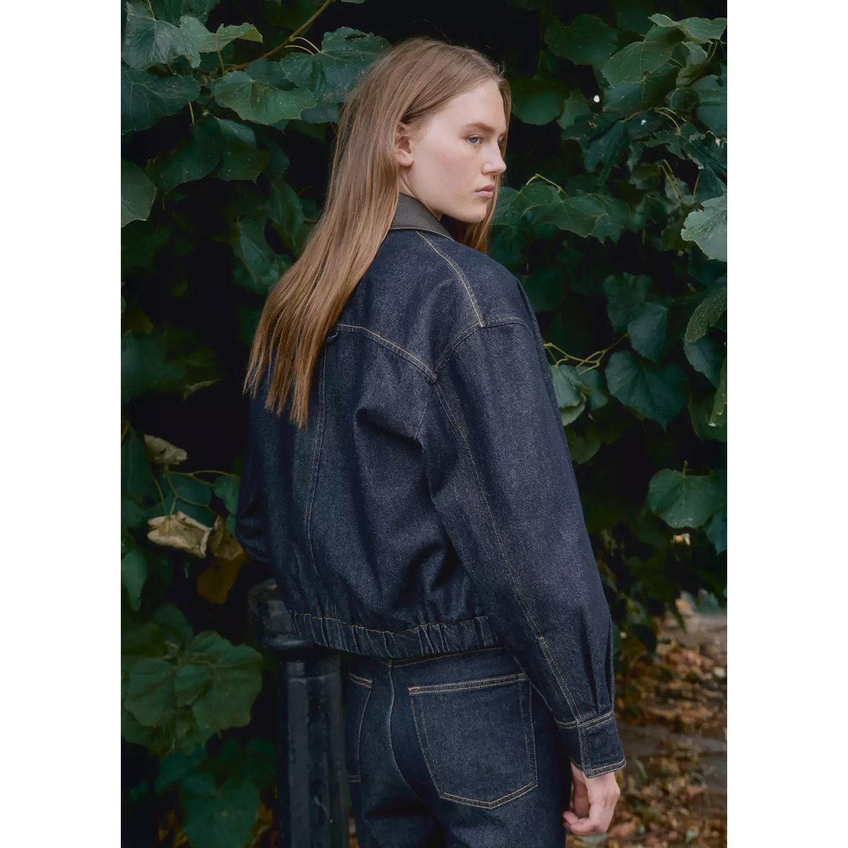 Veste bomber en jean bleu, MANGO