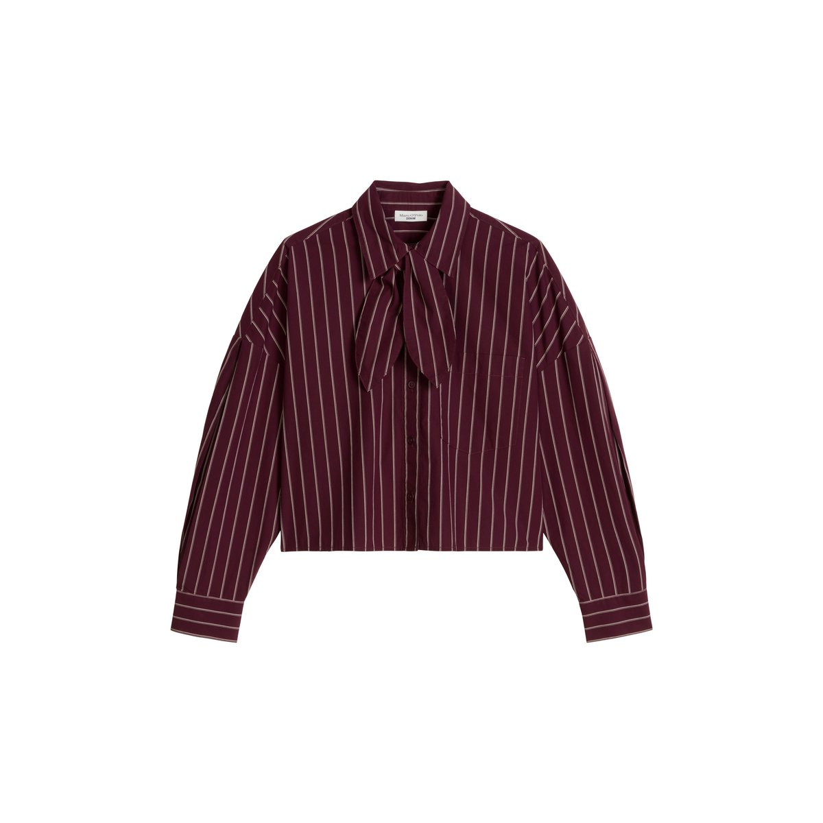 Chemisier à col lavallière rayé, coupe regular en popeline Papertouch rayée rouge, MARC O’POLO DENIM