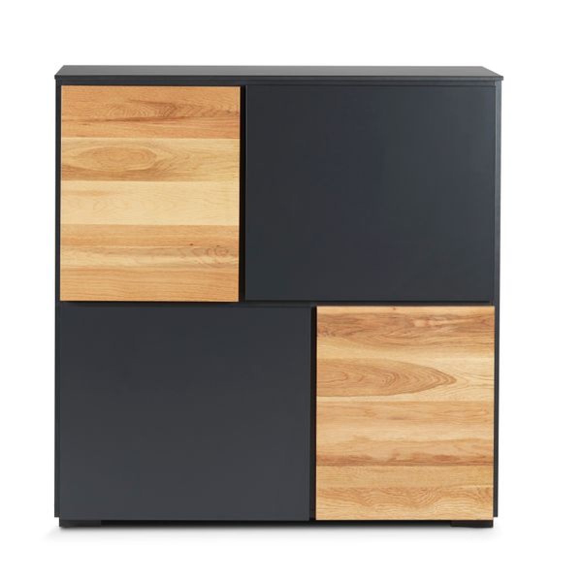 Meuble haut 4 portes chêne naturel et laqué anthracite, ZAGO