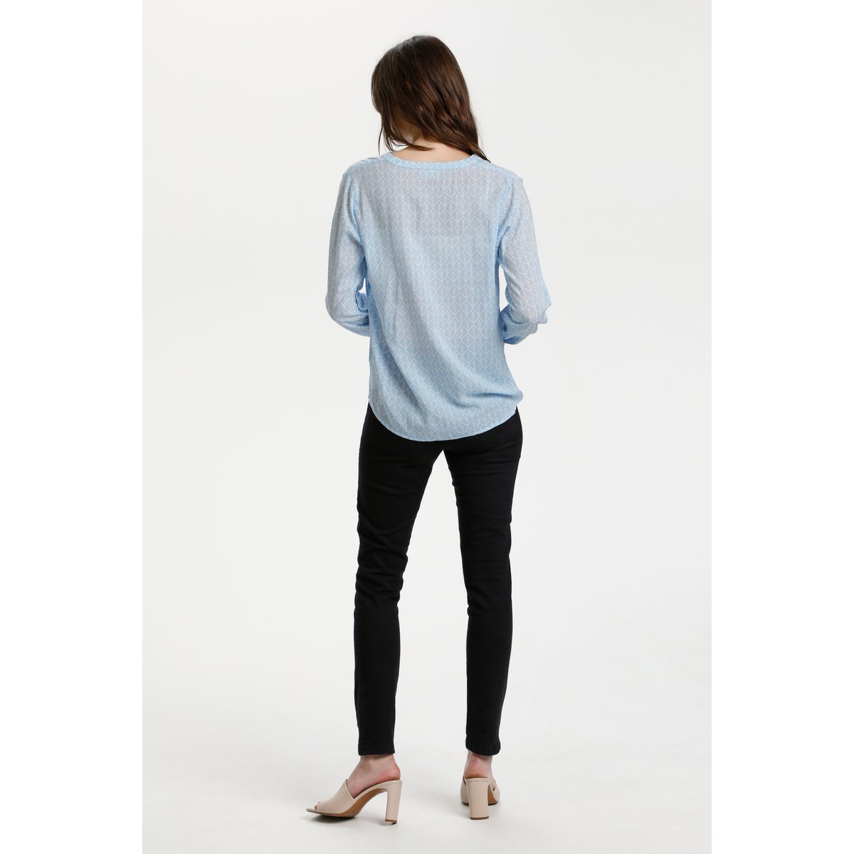 Long sleeved blouse bleu blue/chalk fan print, KAFFE