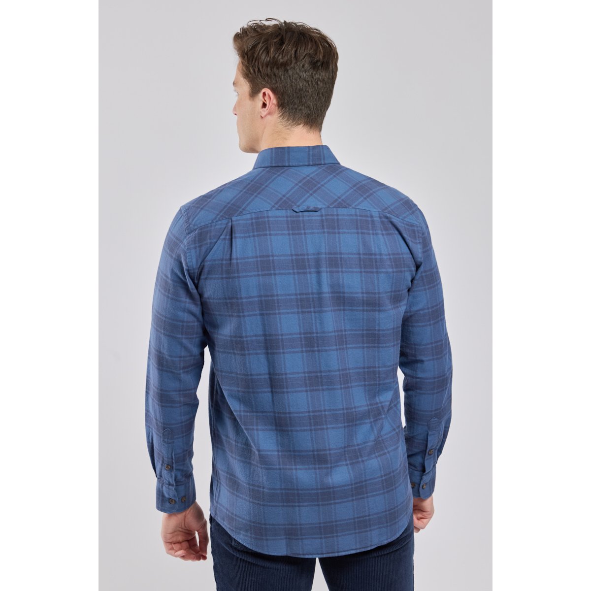 Chemise manches longues confort col boutonné carreaux bleu h26, ARMOR-LUX