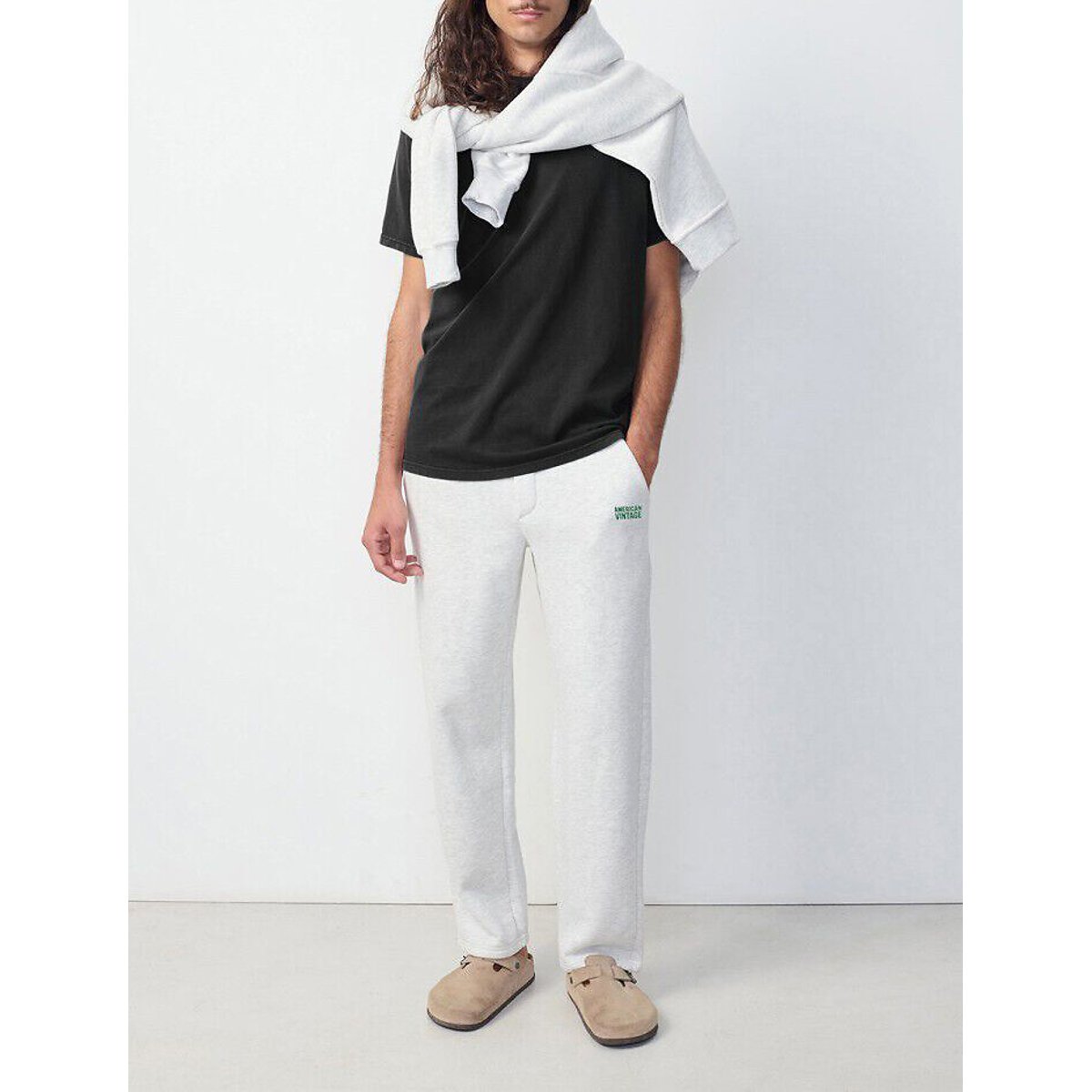 Jogging droit BAPTOWN gris clair chiné, AMERICAN VINTAGE