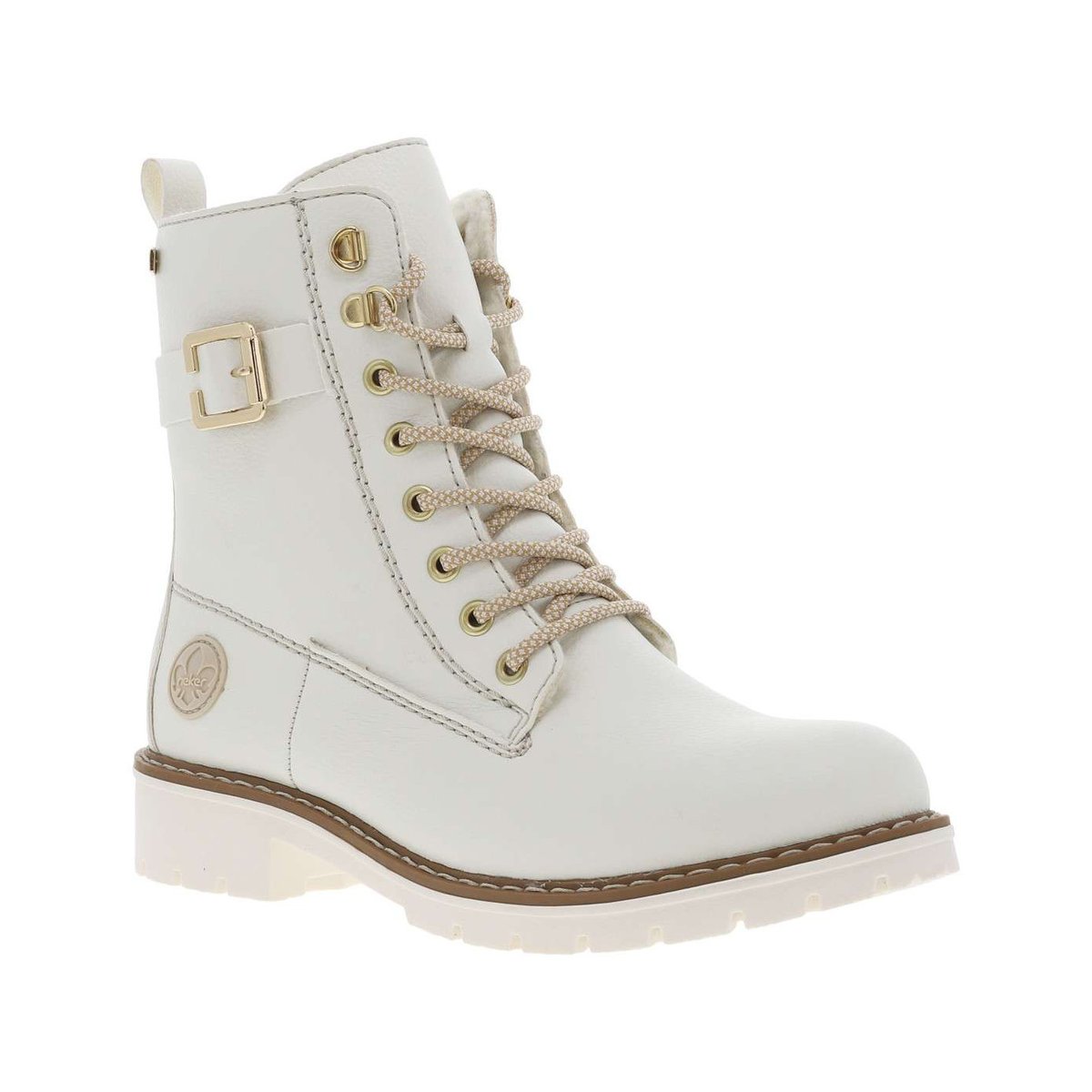Bottines blanc cassé à talon décroché bas et à lacets ronds et zip latéral blanc cassé, RIEKER