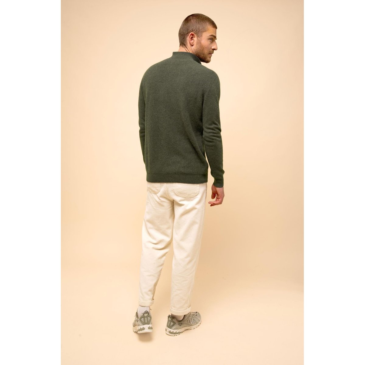 Pull Col Polo Ouvert Kaki Chiné Noah kaki chiné, JUST CASHMERE