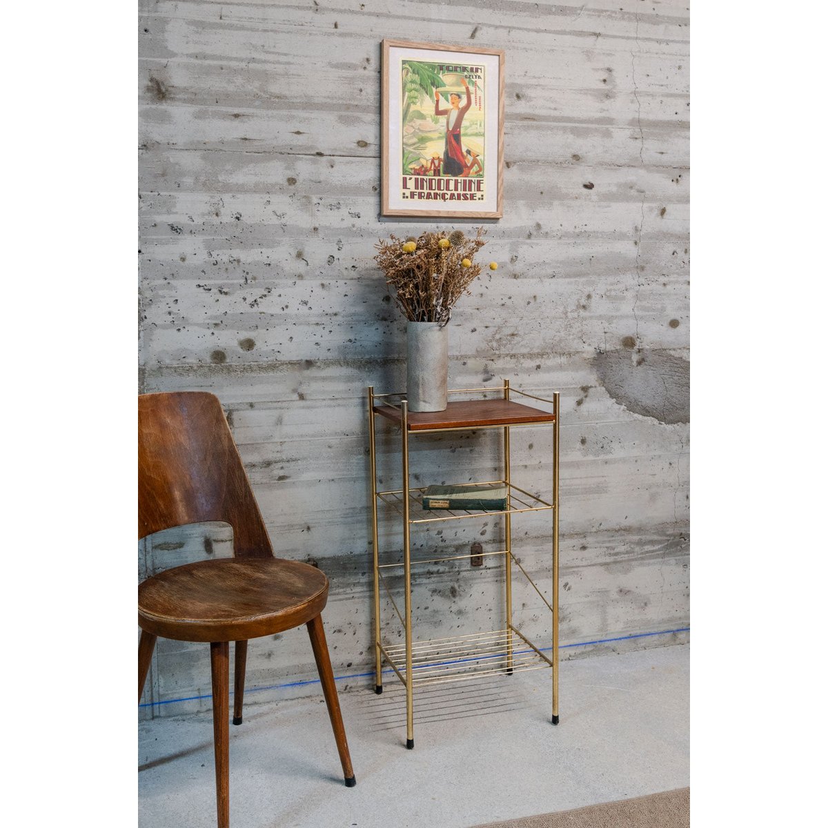 Table d'appoint en bois et métal Hanna N°1346 - Bon état bois foncé, DEBONGOUT