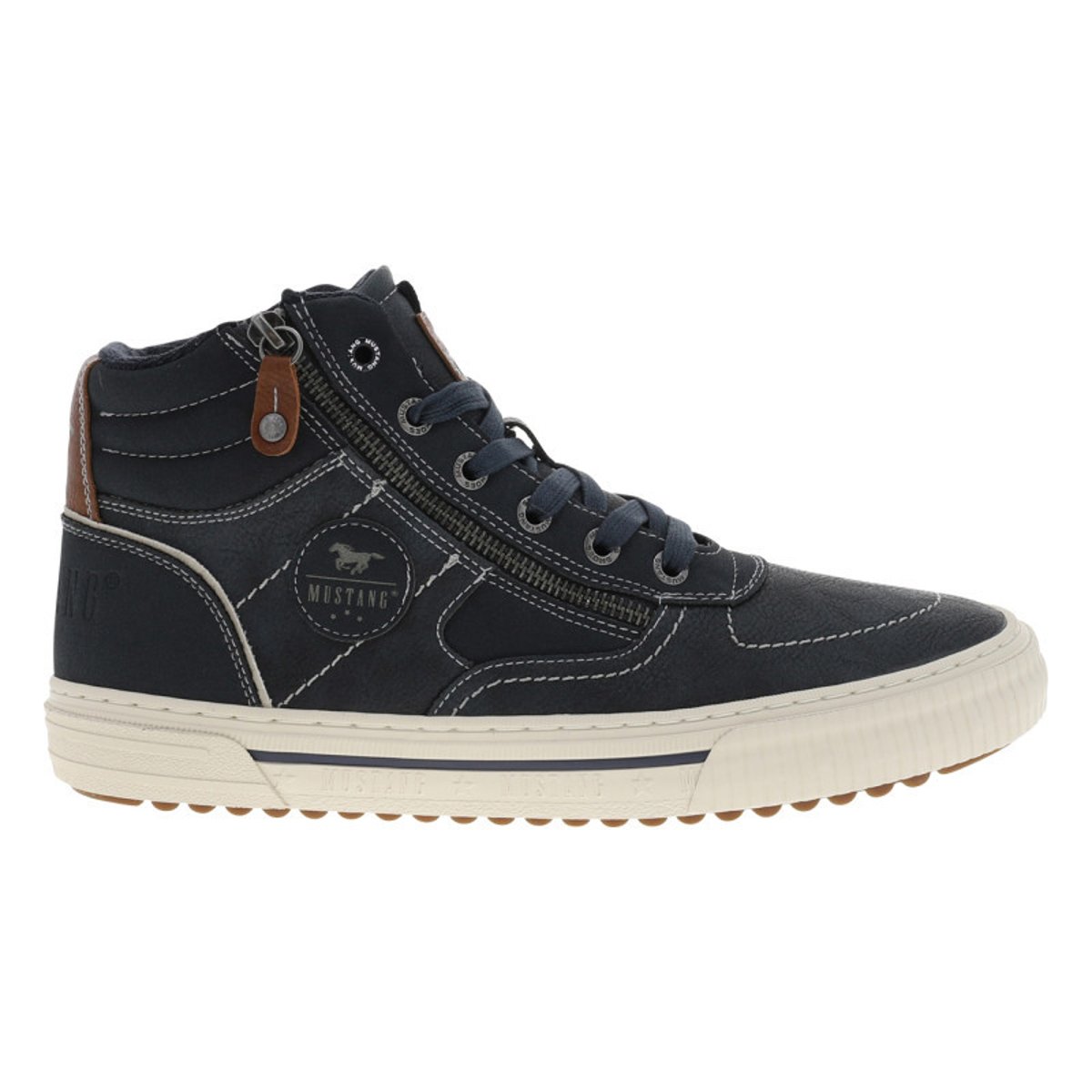 Sneakers bleu marine à talon plat avec des lacets et un zip latéral bleu marine, MUSTANG
