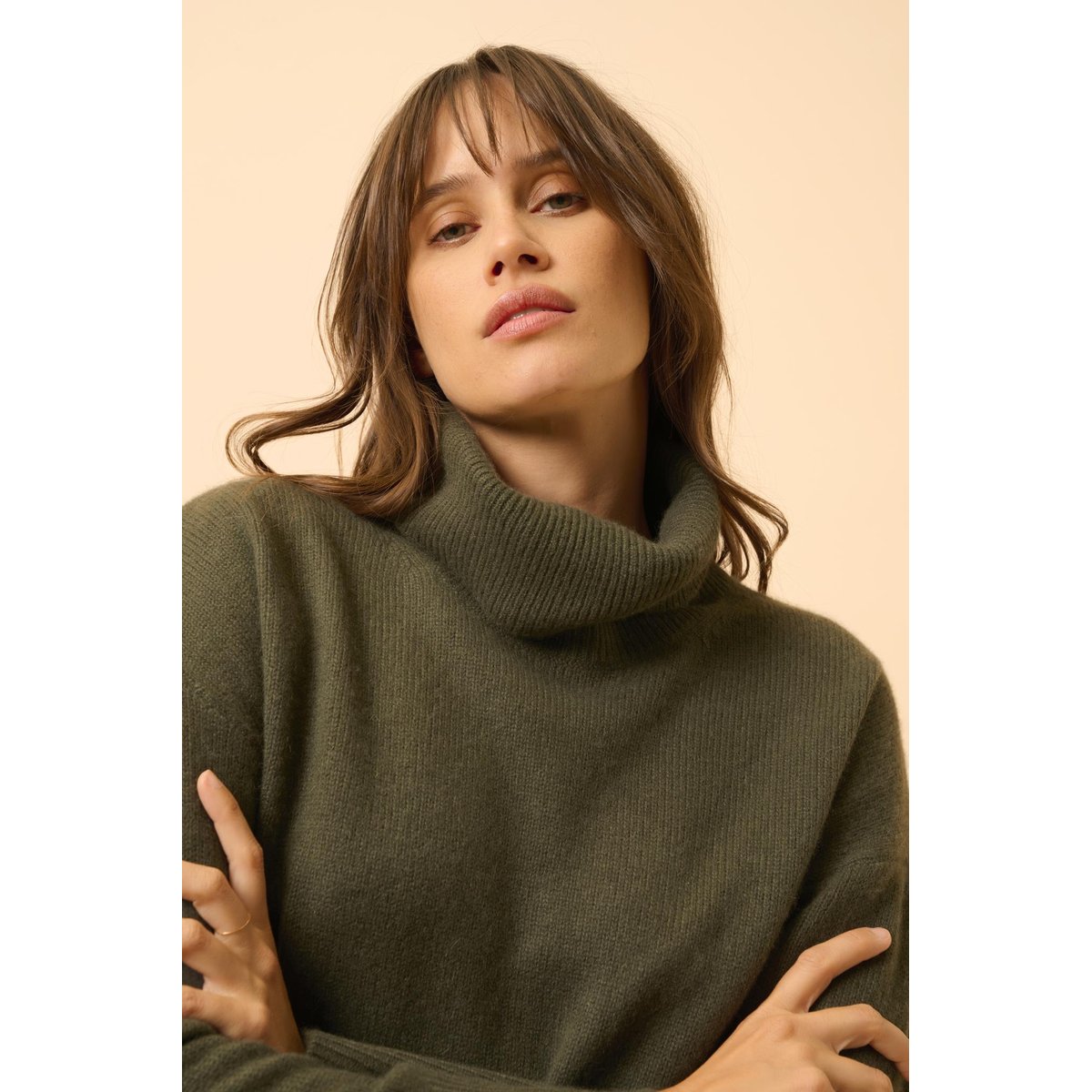 Pull Col Roulé 4 Fils Kaki Romane kaki, JUST CASHMERE