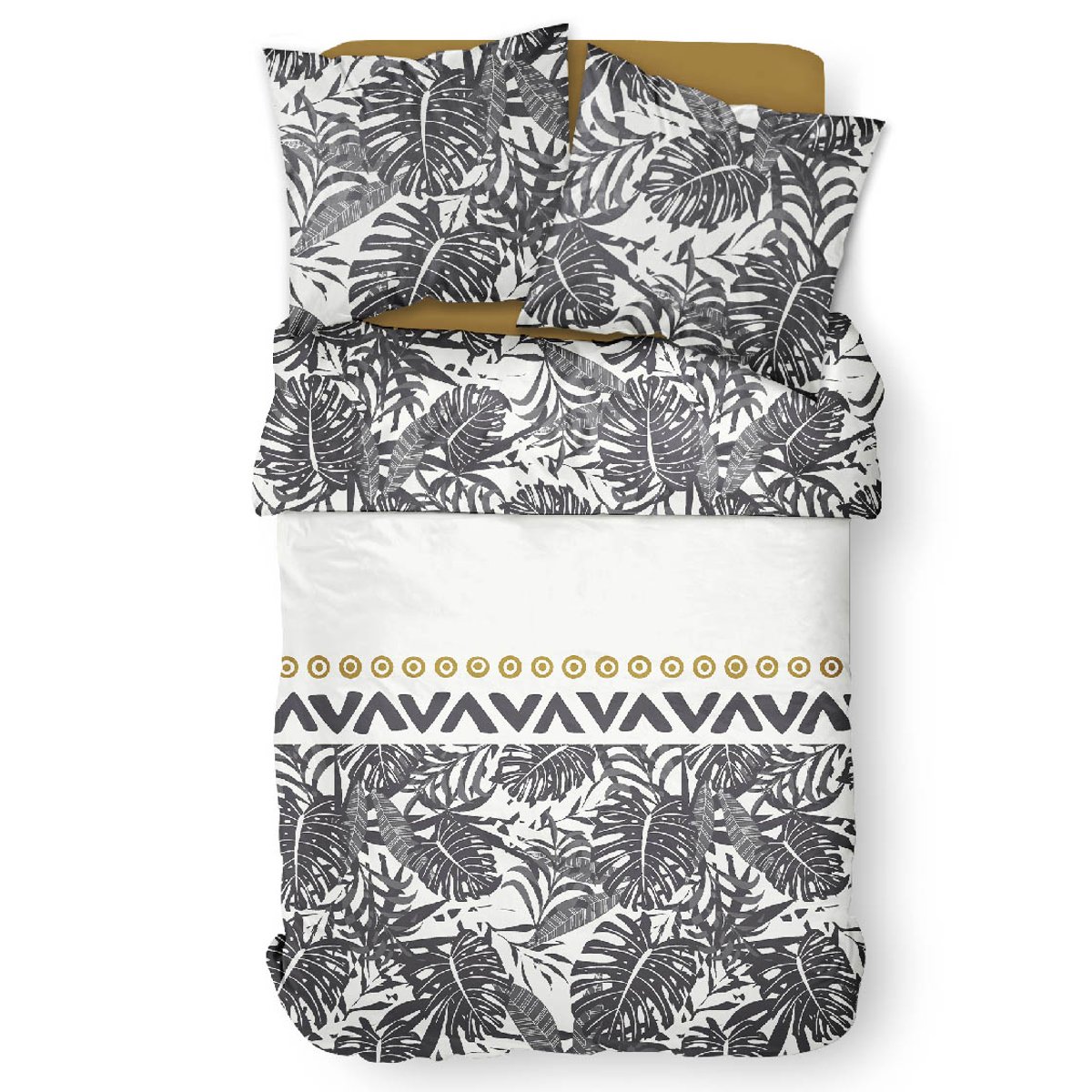 Parure de lit coton 2 personnes imprimé jungle SUNSHINE blanc, TODAY