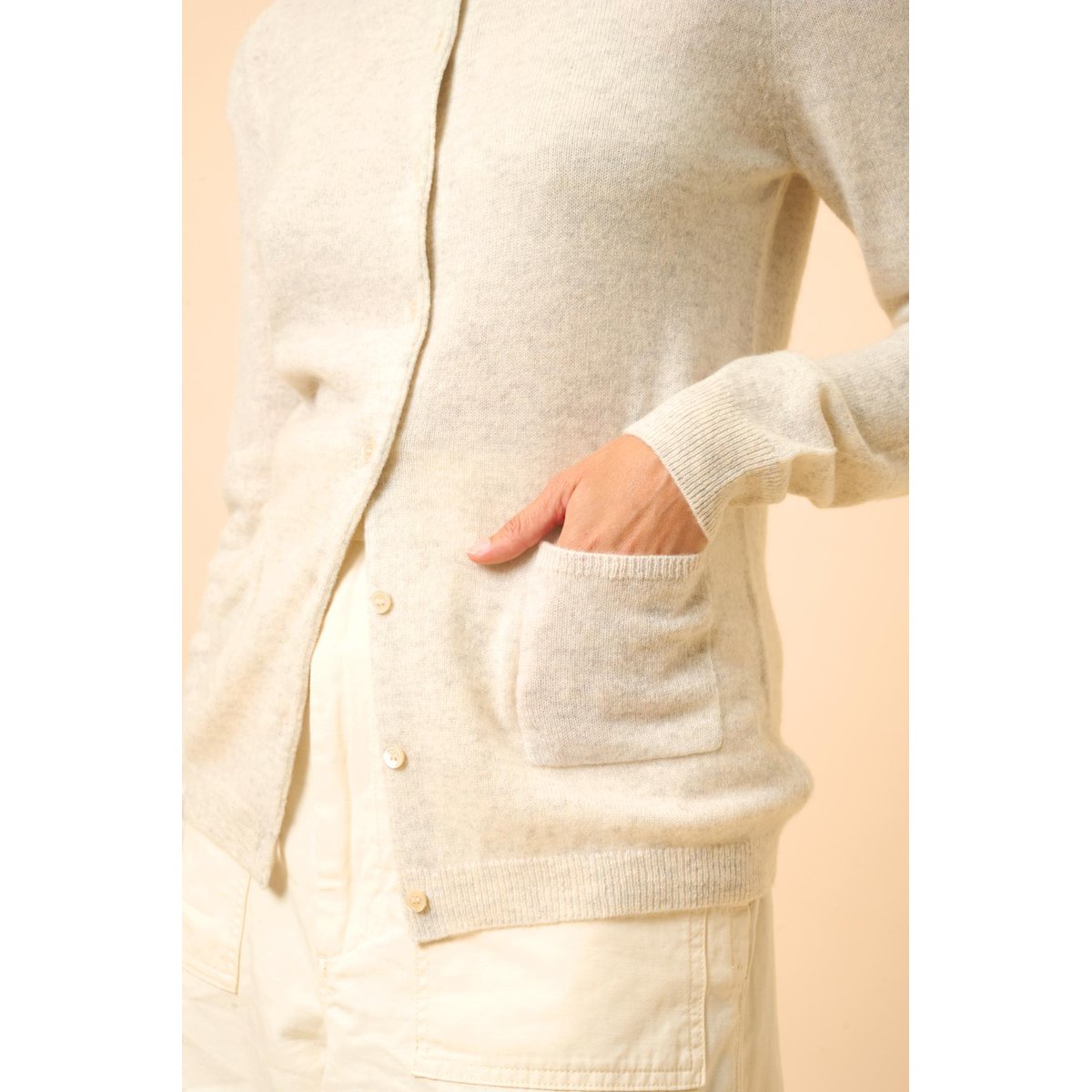 Cardigan Col Rond Gris Perle Chiné Katharine gris clair chiné, JUST CASHMERE