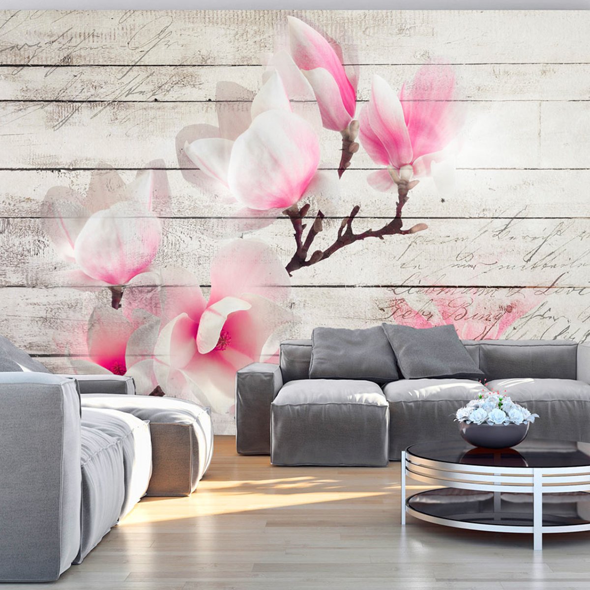 Papier peint intissé panoramique Fleurs Gentleness of the Magnolia blanc, EDEN