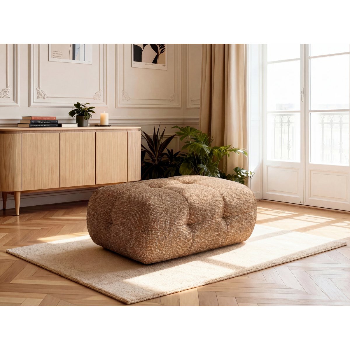Pouf tissu chiné, LAURA orange, BOBOCHIC