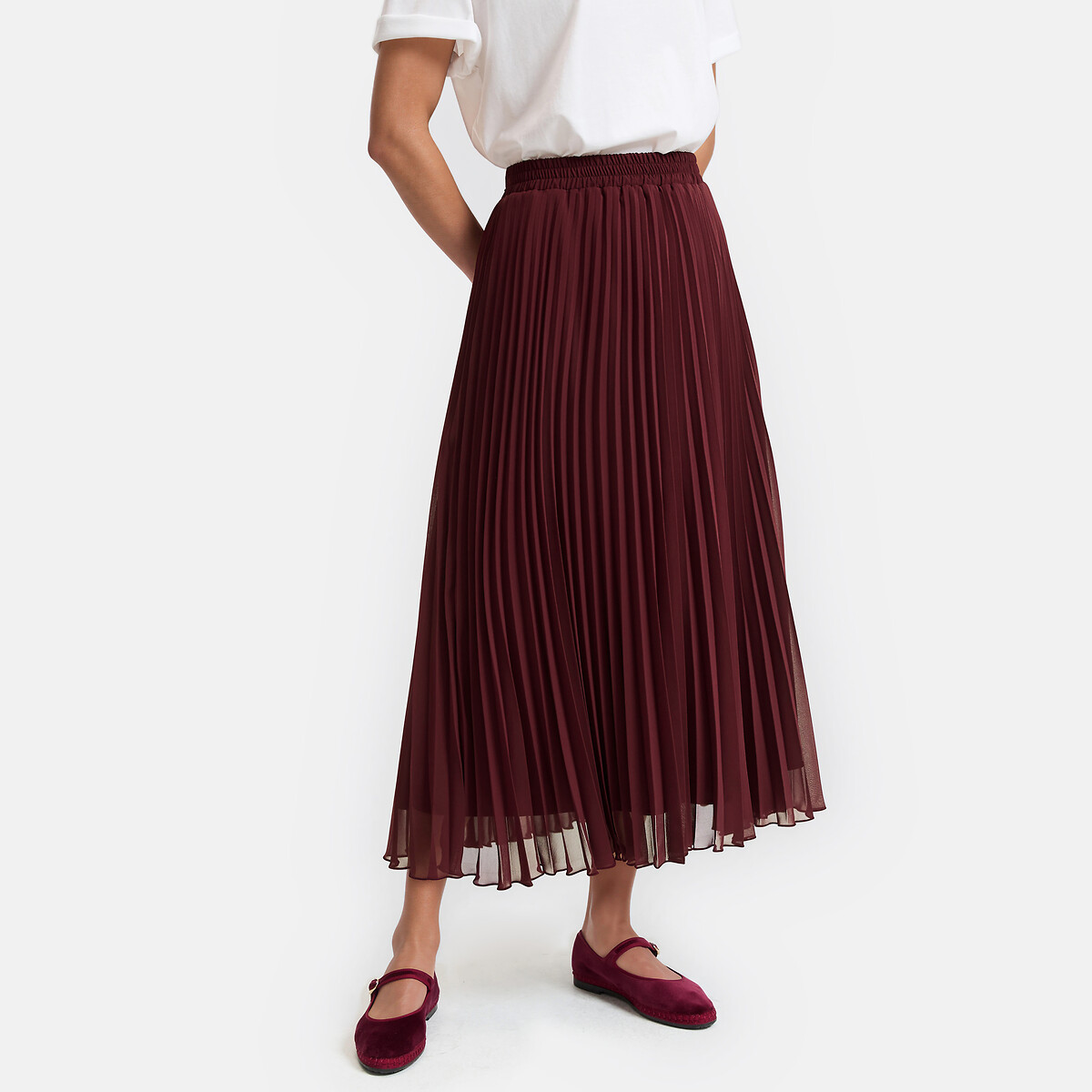 Falda evasé plisada, larga rojo burdeos, LA REDOUTE COLLECTIONS