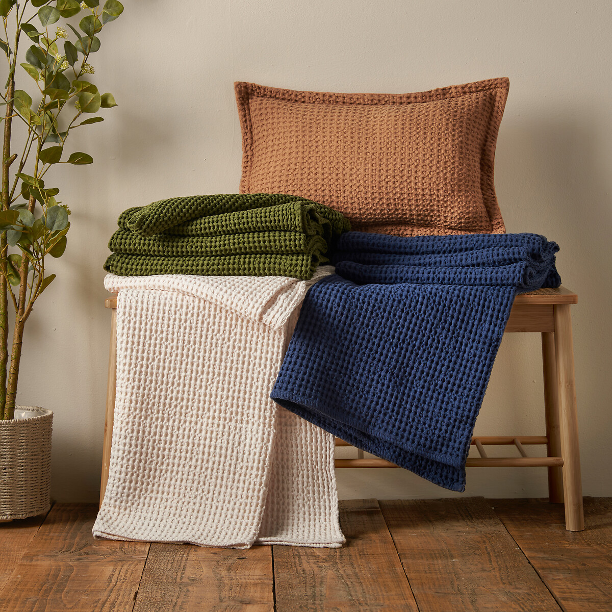 Jaipur Chunky Waffle Cotton Blanket Throw natural, PINEAPPLE ELEPHANT