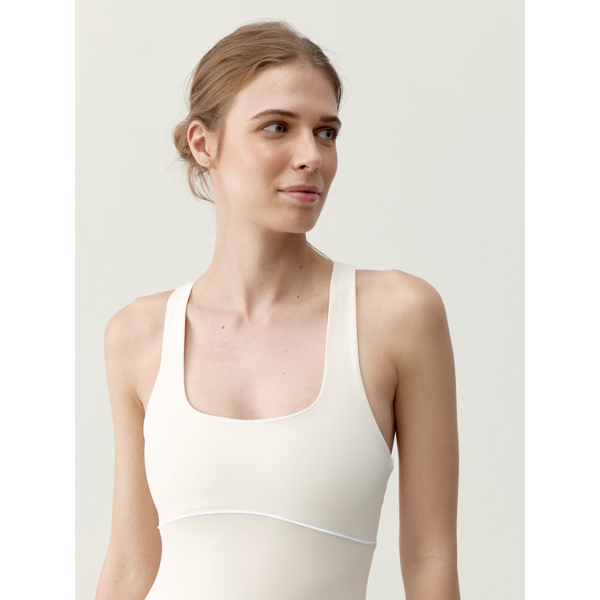 Combinaison de sport femme Phoenh bretelles croisées séchage rapide beige colombe/blanc, BORN