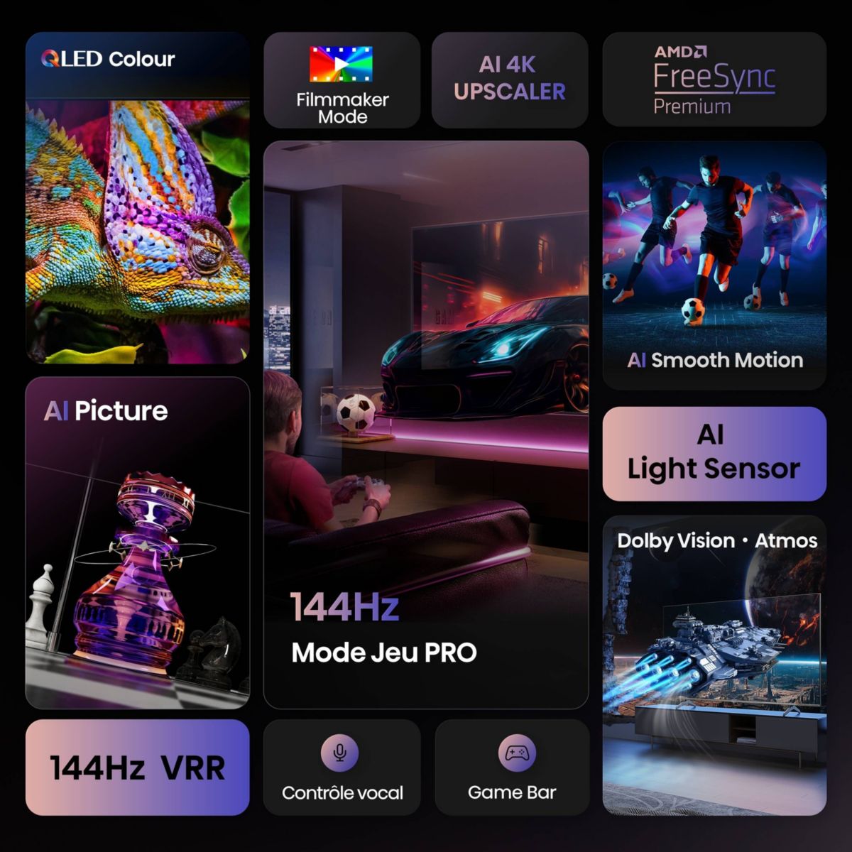 TV QLED 75E79Q PRO (2025) 75" (189 cm) 4K Ultra HD - 144Hz, Smart TV couleur unique, HISENSE