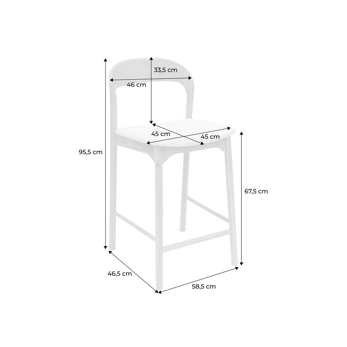 Tabouret de bar vintage bois d'hévéa et tissu 67,5cm (lot de 2) ATHENA naturel, SWEEEK