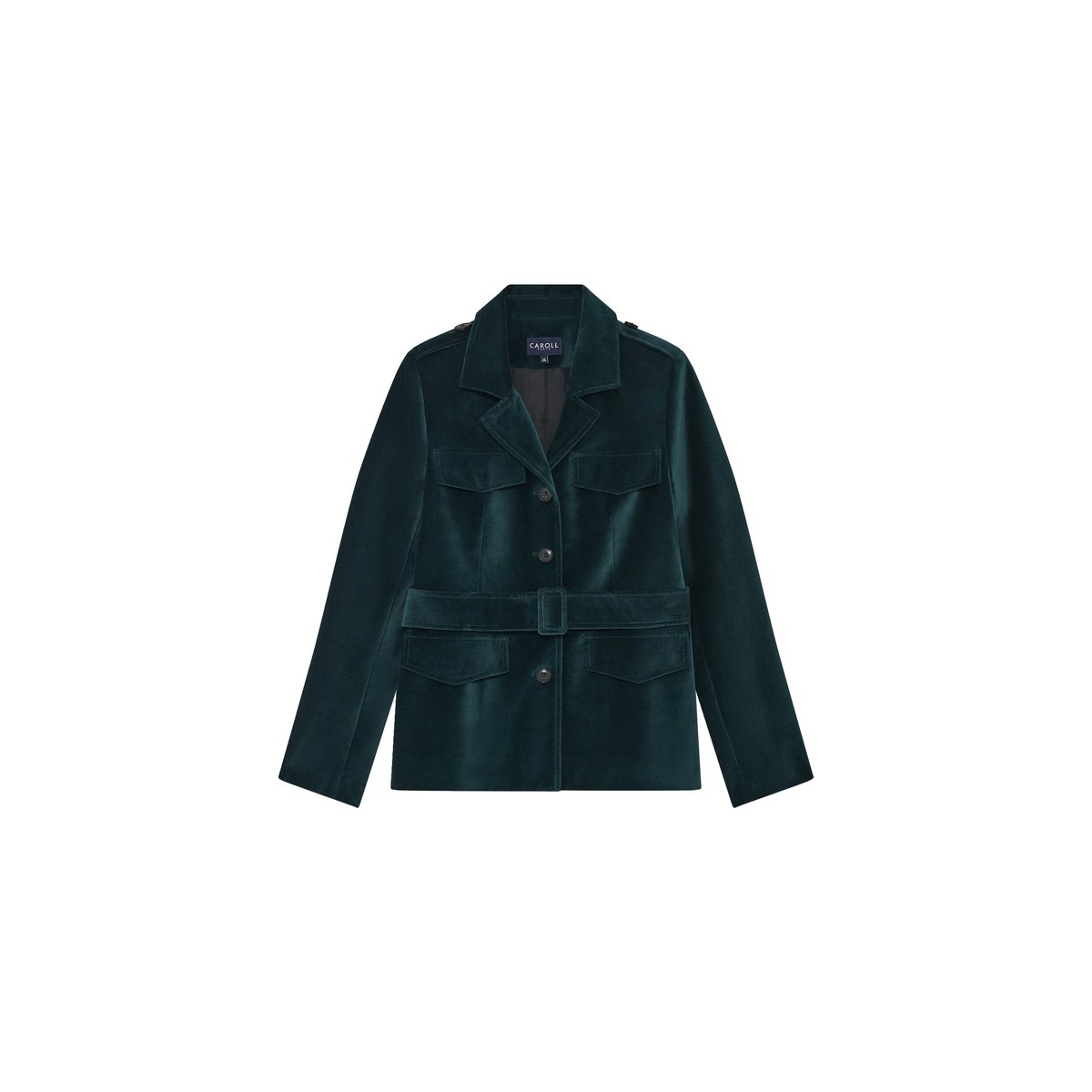Veste droite velours VOCEANE vert canard, CAROLL