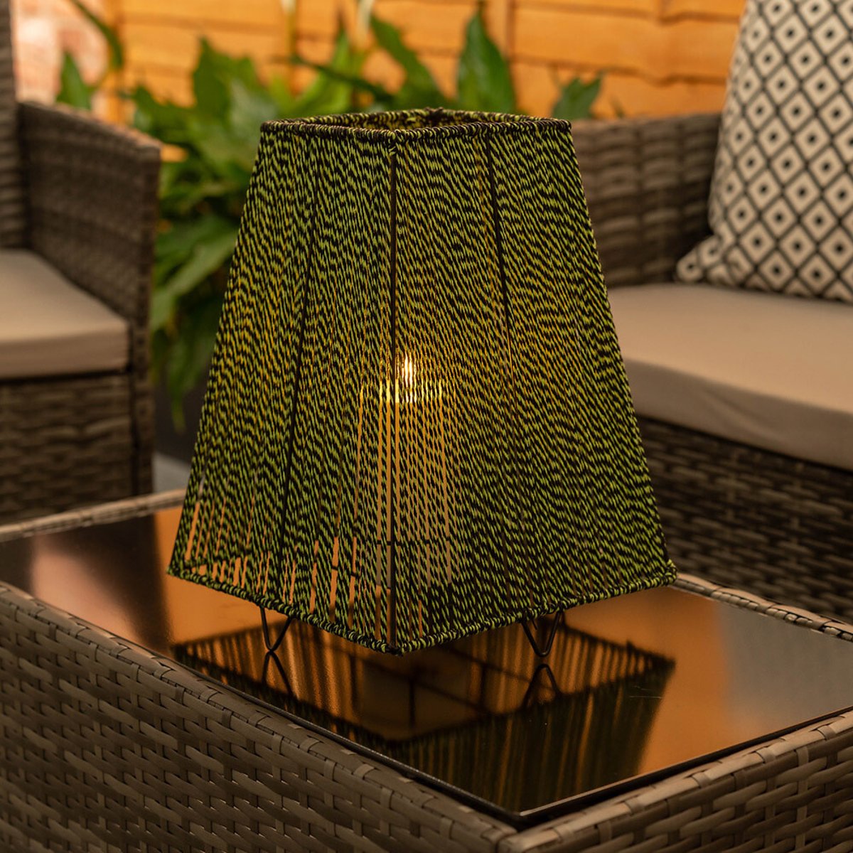 Battery Operated Outdoor Rope Candle Lantern Light green, SO'HOME