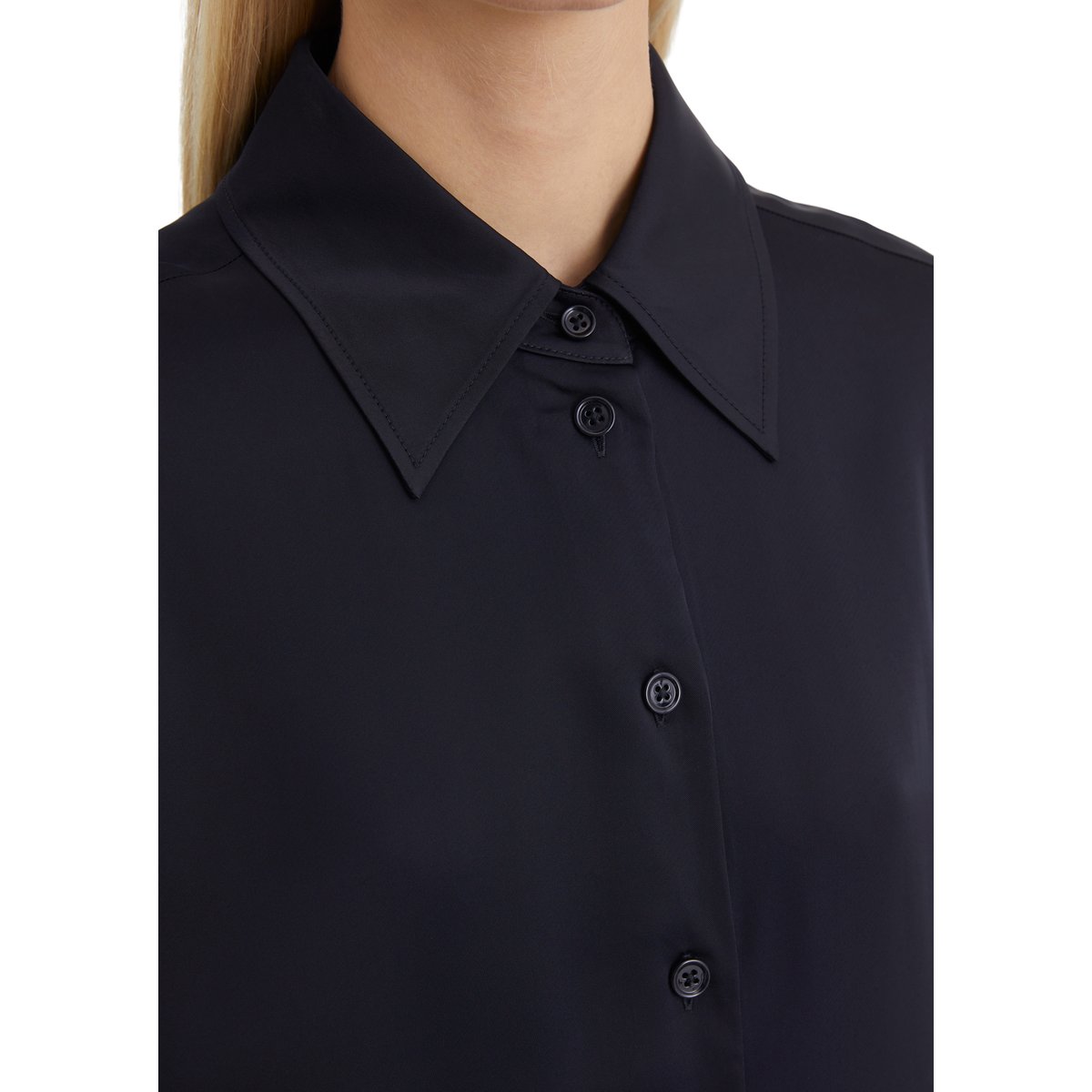 Robe chemisier en satin regular en viscose stretch fluide bleu foncé, MARC O'POLO