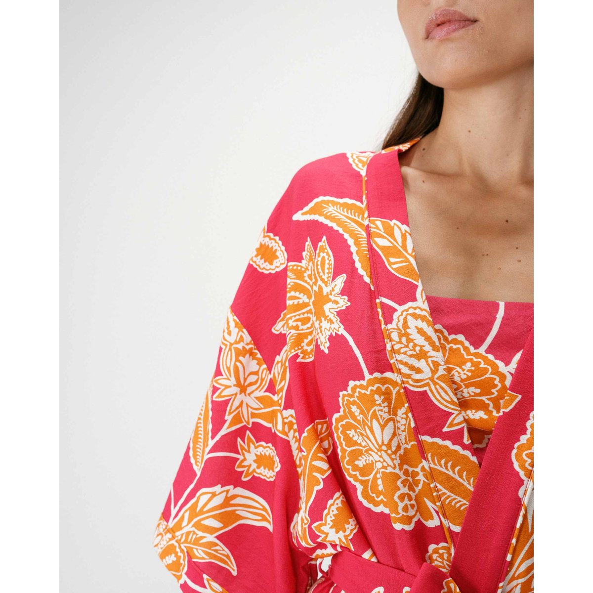 Kimono imprimé floral manches courtes fuchsia Wahana fuchsia, GRACE AND MILA