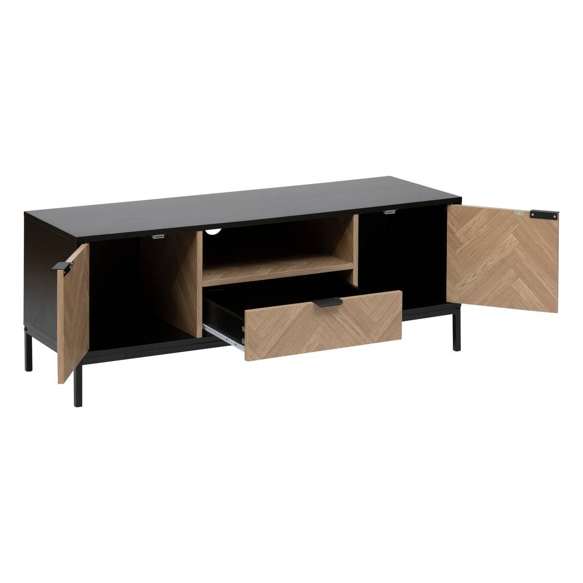 Meuble TV 3 portes effet pin CHEVRONS noir, 5FIVE SIMPLY SMART