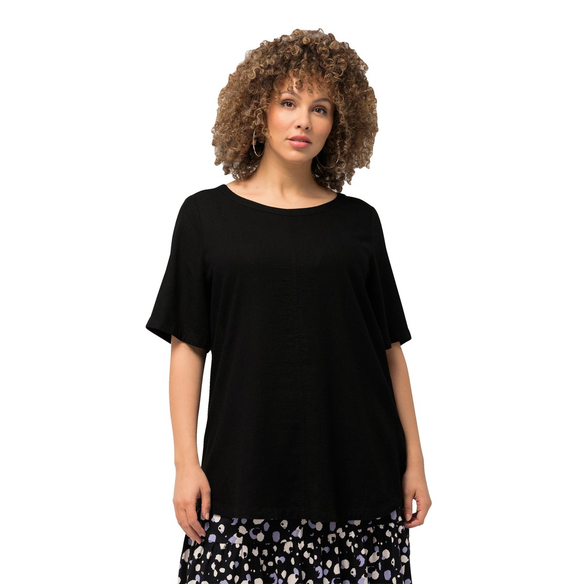 Blouse coupe évasée en lin mélangé noir, ULLA POPKEN