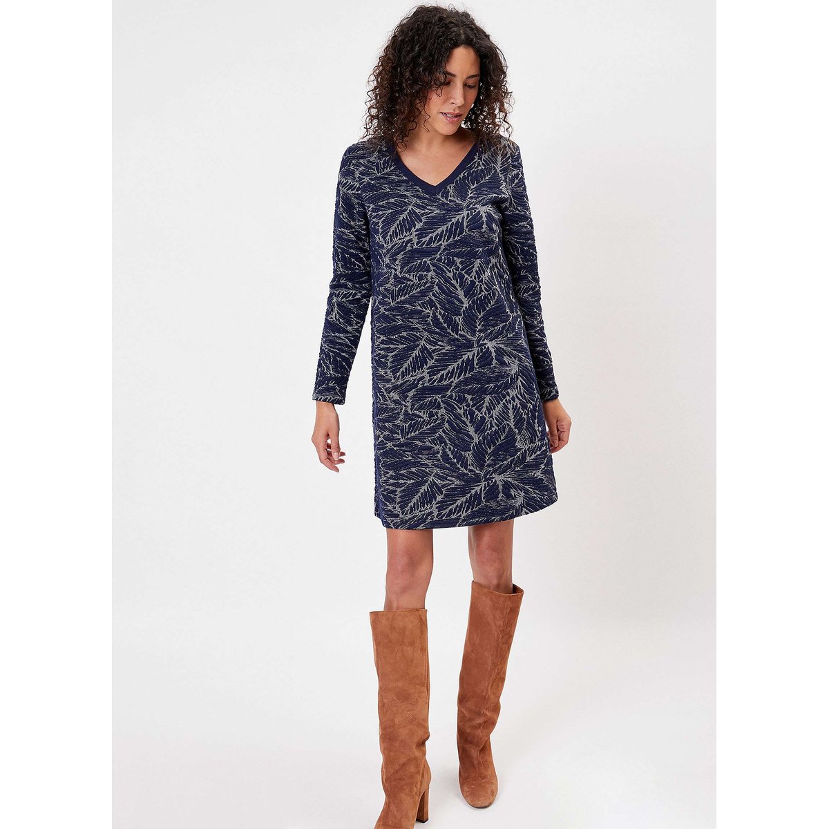 Robe maille évasée à motifs ASDIS bleu nuit kari, LA FIANCÉE