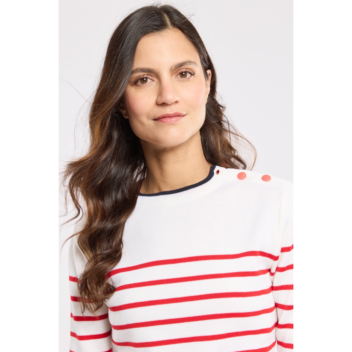 Pull marin rayé en laine mérinos en ?? SAINT VALENTIN blanc/carminio/rich navy, ARMOR-LUX